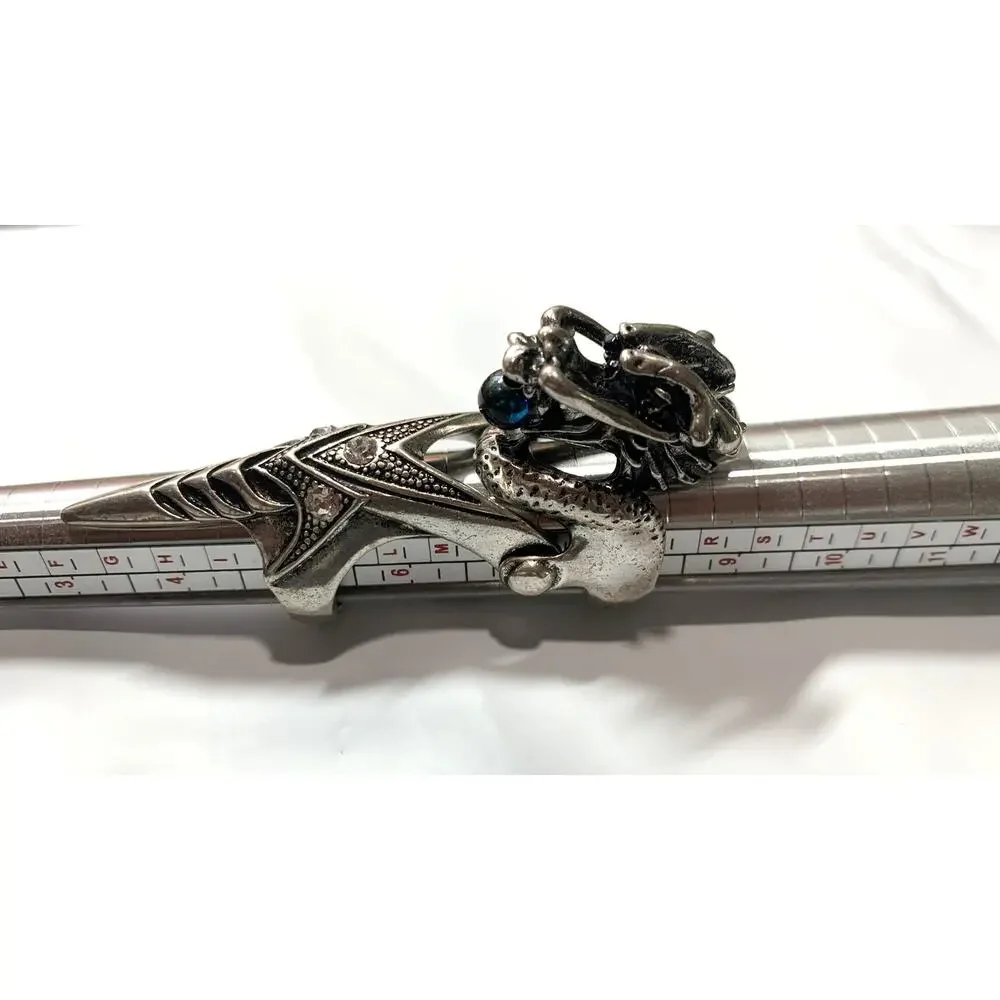 Vintage 80's Metallic Articulated Full Finger Armor Dragon Head Ring RARE